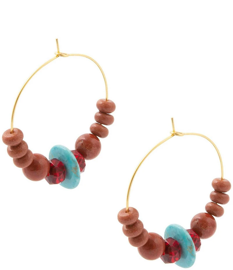 Barse Adobe Sunset Golden and Genuine Stone Hoop Earrings