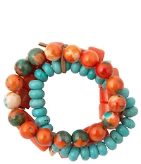 Barse Adobe Sunset Golden and Geuine Stone Three Row Stretch Bracelet