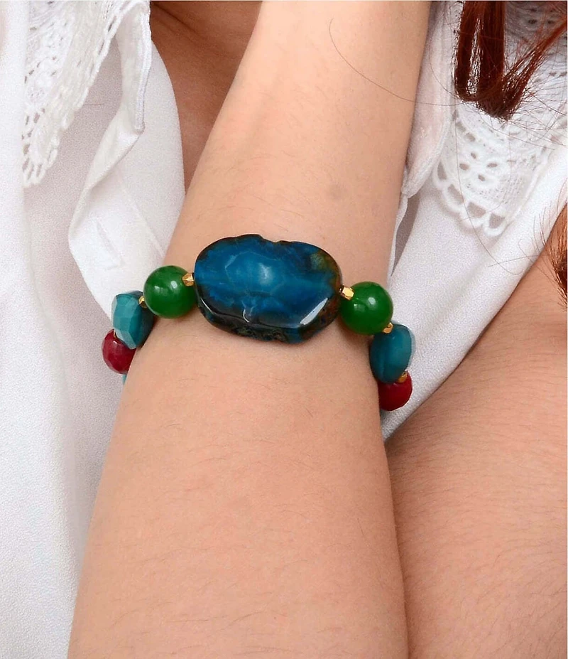 Barse Agate Jade Crown Treasures Stretch Bracelet