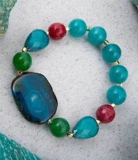 Barse Agate Jade Crown Treasures Stretch Bracelet