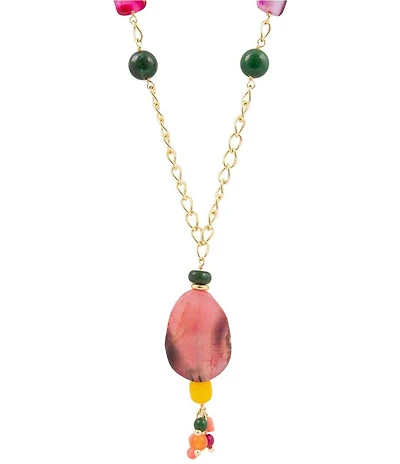 Barse April Showers Genuine Stone Long Pendant Tassel Necklace