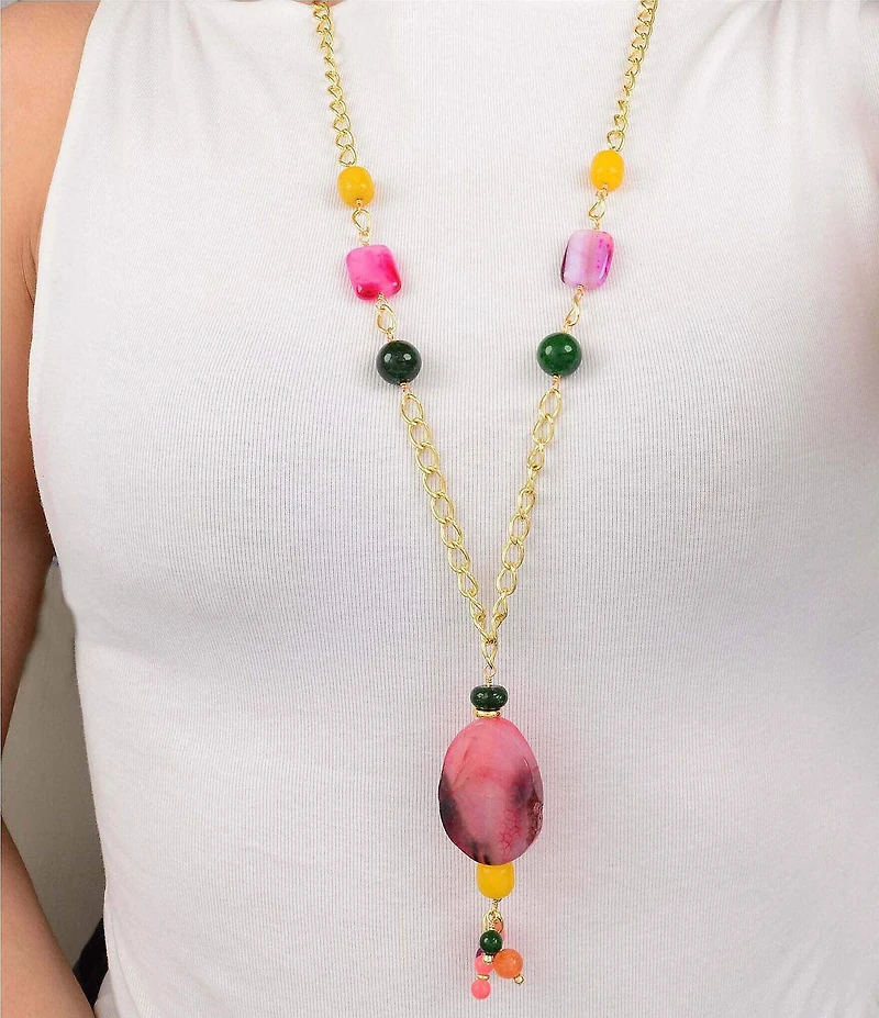 Barse April Showers Genuine Stone Long Pendant Tassel Necklace