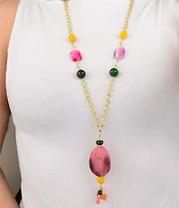 Barse April Showers Genuine Stone Long Pendant Tassel Necklace