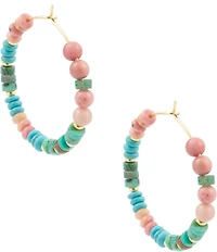 Barse Bare Coast Rhodonite and Magnesite Beaded Hoop Earrings