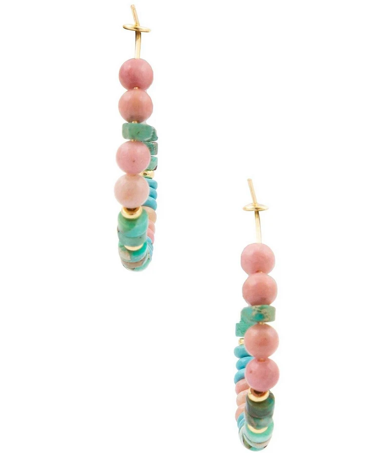 Barse Bare Coast Rhodonite and Magnesite Beaded Hoop Earrings