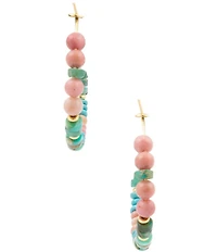 Barse Bare Coast Rhodonite and Magnesite Beaded Hoop Earrings