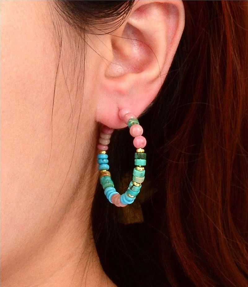 Barse Bare Coast Rhodonite and Magnesite Beaded Hoop Earrings
