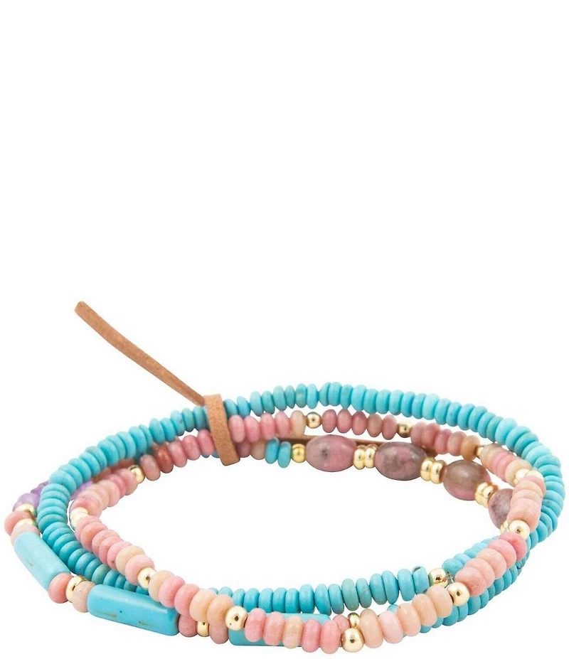 Barse Bare Coast Rhodonite and Magnesite Beaded Stretch Bracelet Set