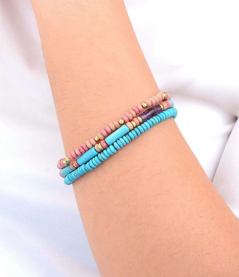 Barse Bare Coast Rhodonite and Magnesite Beaded Stretch Bracelet Set