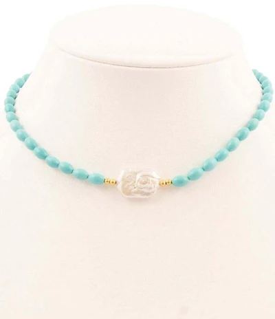 Barse Beach Ready Turquoise Magnesite and Pearl Collar Necklace