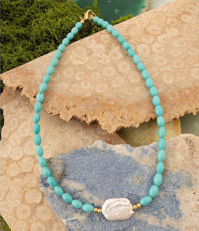 Barse Beach Ready Turquoise Magnesite and Pearl Collar Necklace