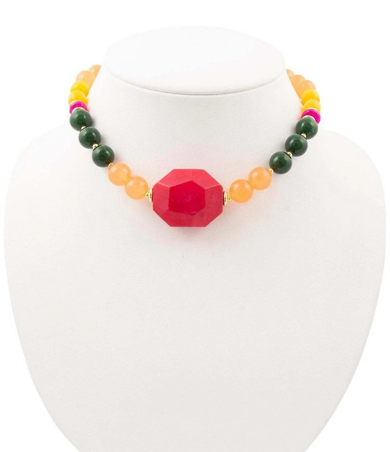 Barse Blossom Genuine Stone Beaded Statement Collar Necklace