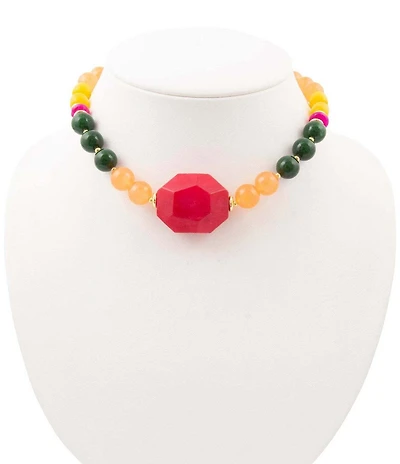 Barse Blossom Genuine Stone Beaded Statement Collar Necklace