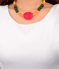 Barse Blossom Genuine Stone Beaded Statement Collar Necklace