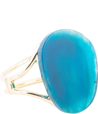 Barse Cobalt Blue Agate Slab Cuff Golden Bracelet