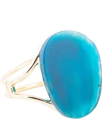 Barse Cobalt Blue Agate Slab Cuff Golden Bracelet