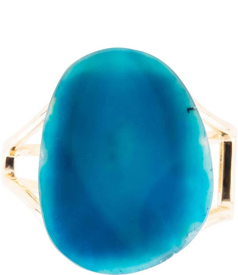 Barse Cobalt Blue Agate Slab Cuff Golden Bracelet
