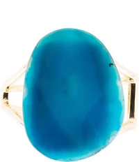 Barse Cobalt Blue Agate Slab Cuff Golden Bracelet