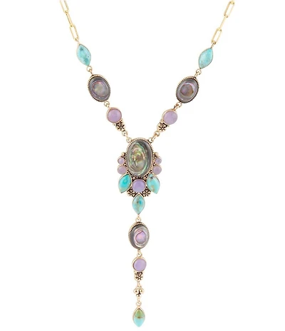 Barse Regalia Blue Abalone Golden Y Necklace
