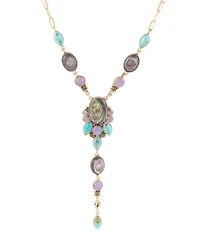 Barse Regalia Blue Abalone Golden Y Necklace