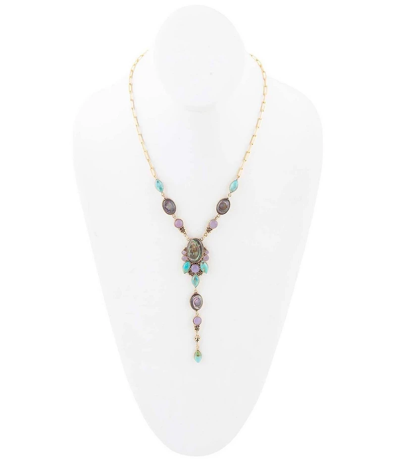 Barse Regalia Blue Abalone Golden Y Necklace