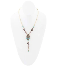 Barse Regalia Blue Abalone Golden Y Necklace