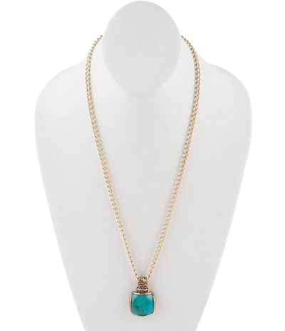 Barse Three Turquoise Stone Statement Pendant Necklace