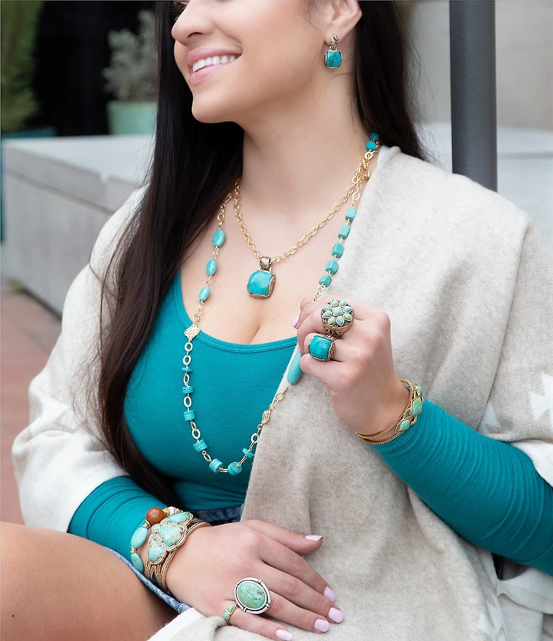 Barse Three Turquoise Stone Statement Pendant Necklace