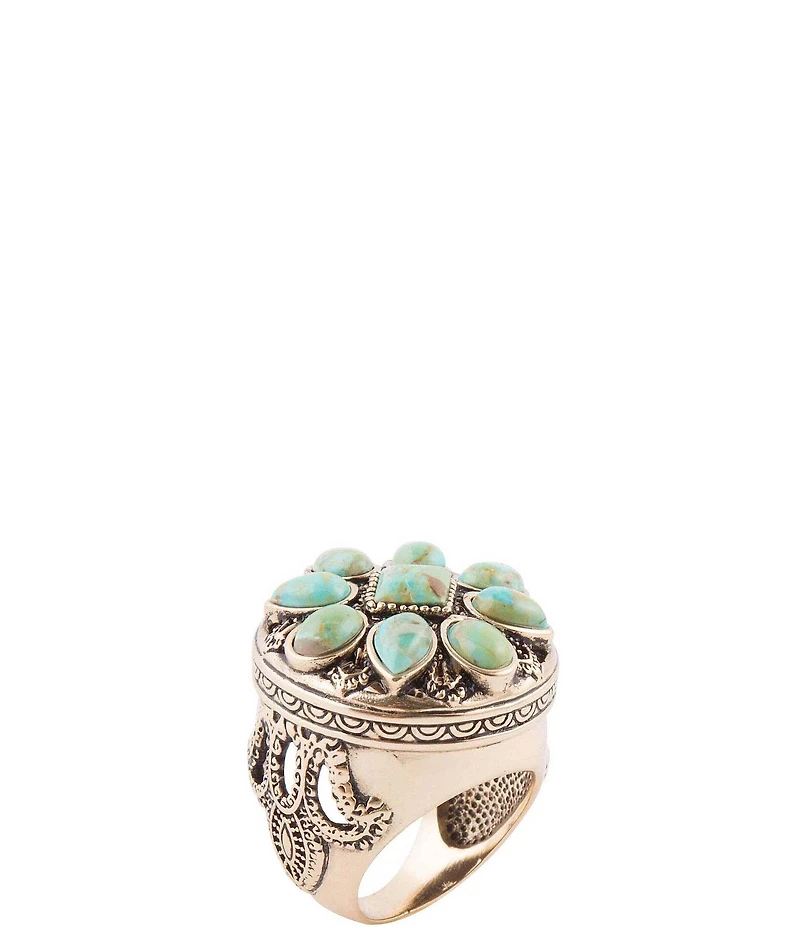 Barse Bronze & Genuine Turquoise Stones Statement Ring