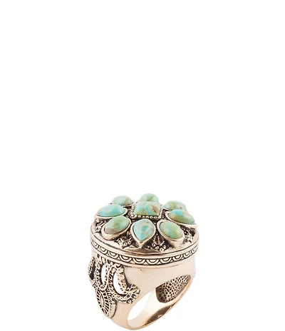 Barse Bronze & Genuine Turquoise Stones Statement Ring