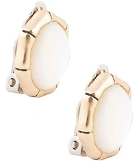 Barse White Mother of Pearl Golden Bamboo Clip Earrings
