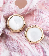 Barse White Mother of Pearl Golden Bamboo Clip Earrings
