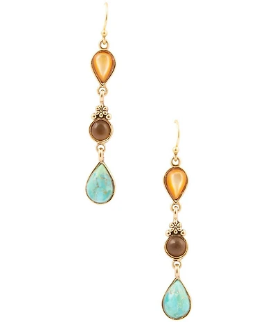 Barse Bronze Turquoise Caramel Mother Of Pearl and Smoky Quartz Madrid Statement Linear Earrings
