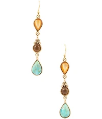 Barse Bronze Turquoise Caramel Mother Of Pearl and Smoky Quartz Madrid Statement Linear Earrings