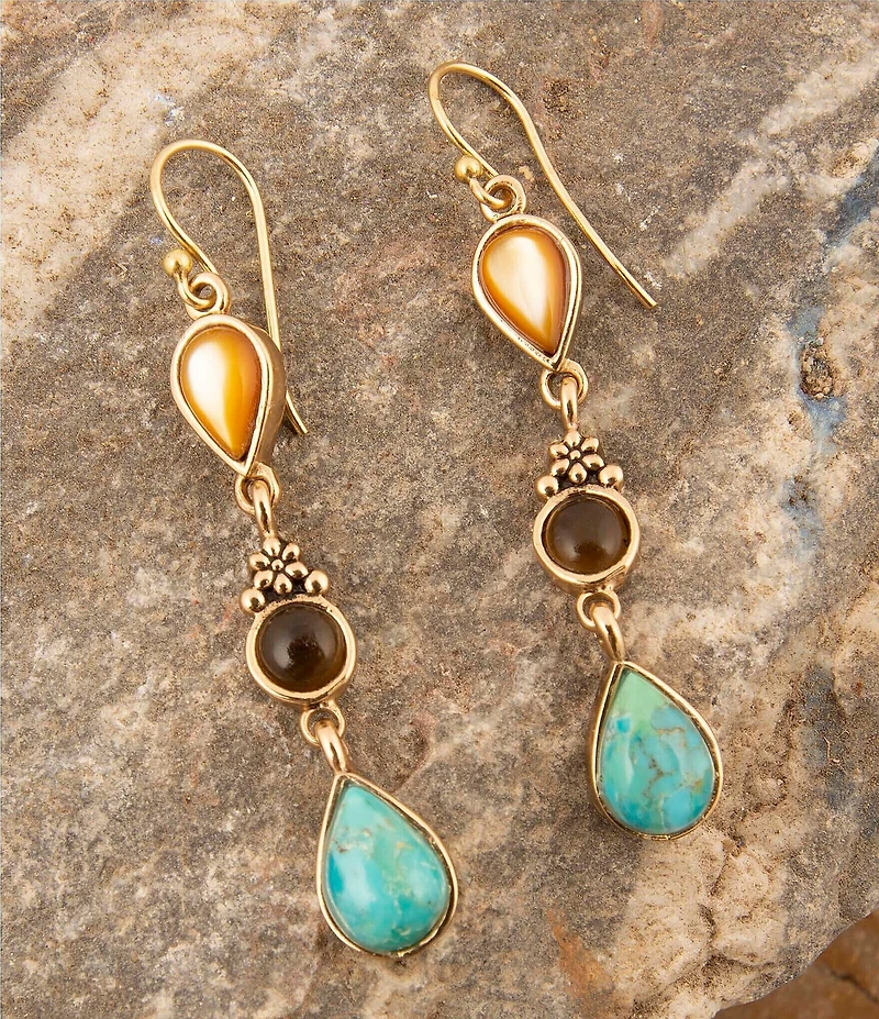 Barse Bronze Turquoise Caramel Mother Of Pearl and Smoky Quartz Madrid Statement Linear Earrings