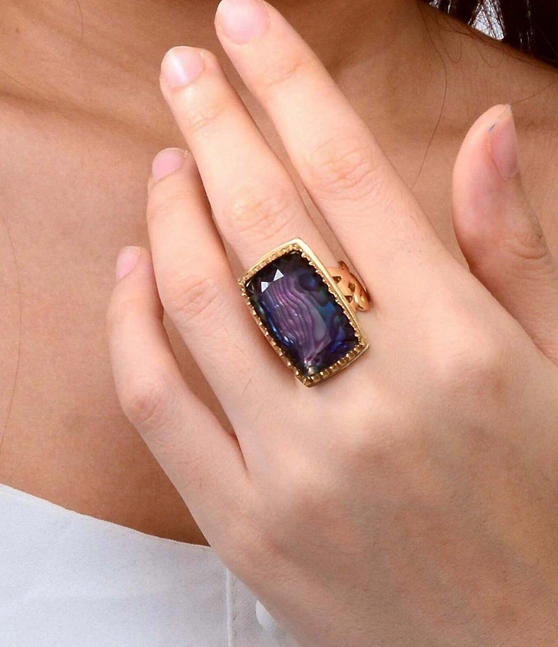 Barse Bronze, Abalone and Amethyst Moonlit Tide Statement Ring