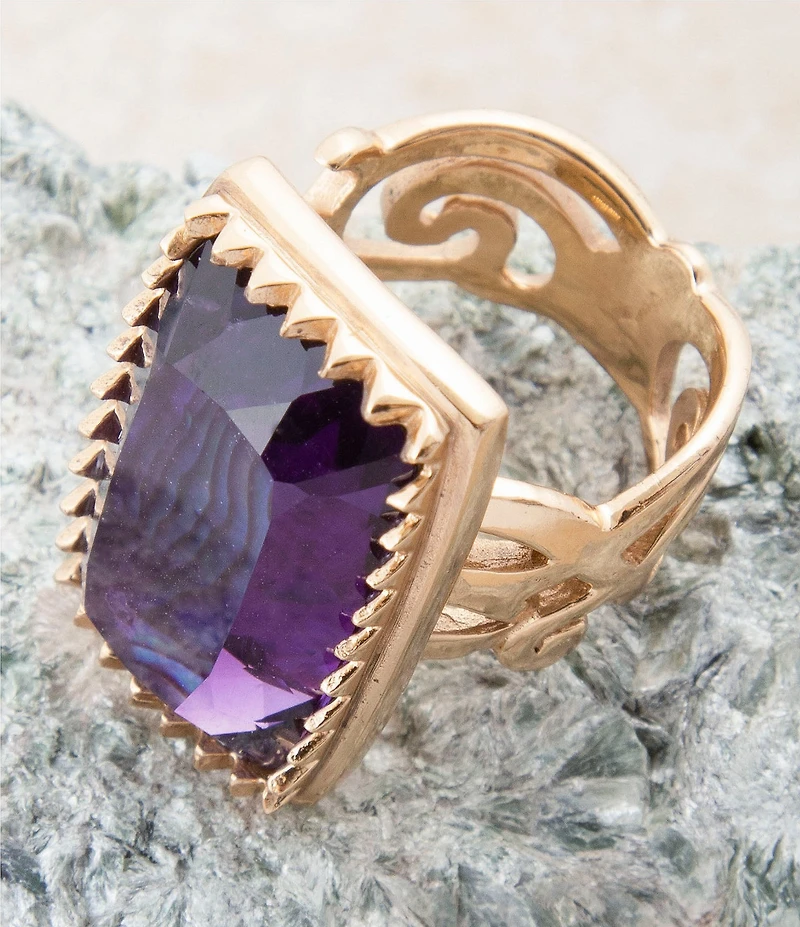 Barse Bronze, Abalone and Amethyst Moonlit Tide Statement Ring