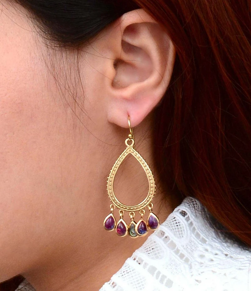 Barse Bronze, Abalone and Purple Turquoise Royal Chandelier Earrings