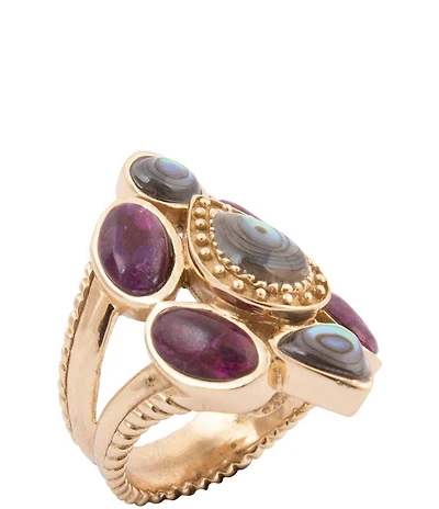 Barse Bronze Abalone and Purple Turquoise Serenia Statement Ring