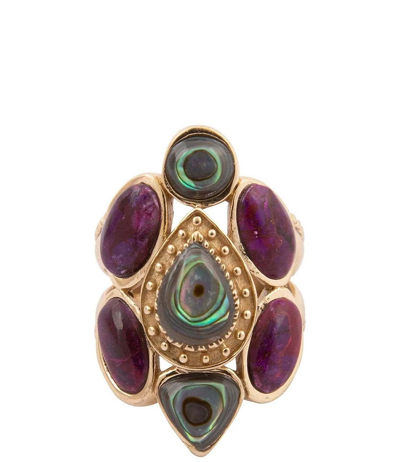 Barse Bronze Abalone and Purple Turquoise Serenia Statement Ring