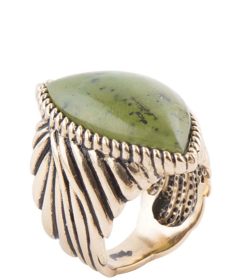 Barse Canadian Green Jade Golden Statement Ring