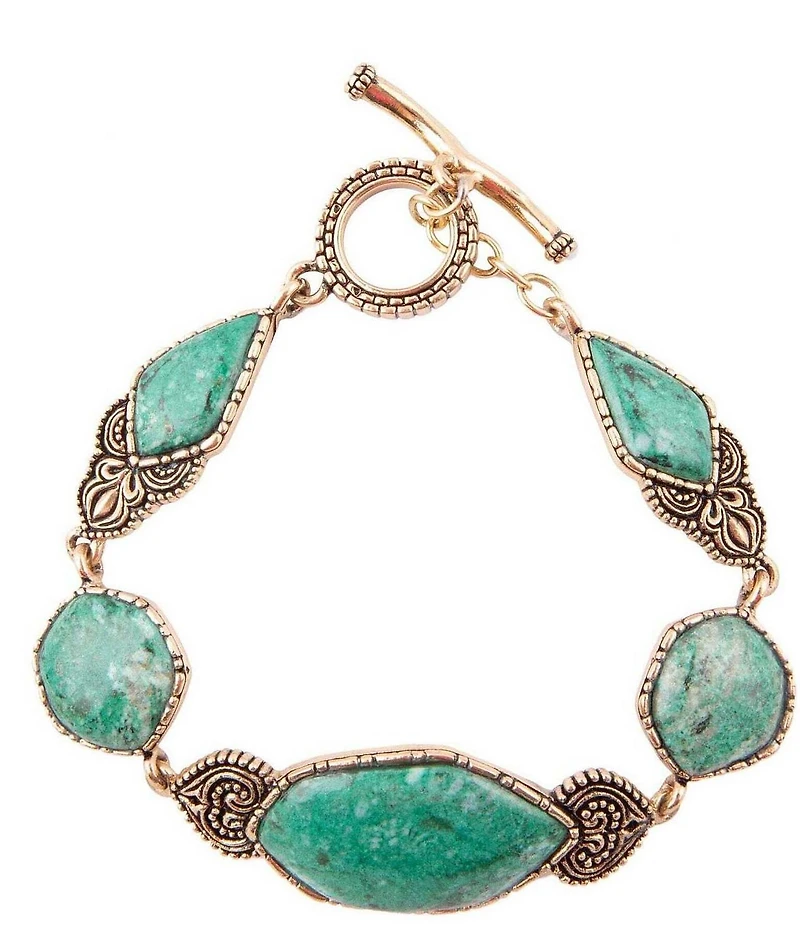 Barse Ikkat Green Chrysocolla Golden Link Bracelet