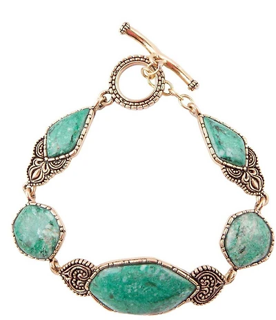 Barse Ikkat Green Chrysocolla Golden Link Bracelet