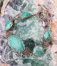 Barse Ikkat Green Chrysocolla Golden Link Bracelet