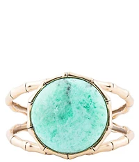 Barse Vibrant Green Chrysoprase Golden Bamboo Statement Cuff Bracelet