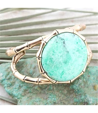 Barse Vibrant Green Chrysoprase Golden Bamboo Statement Cuff Bracelet