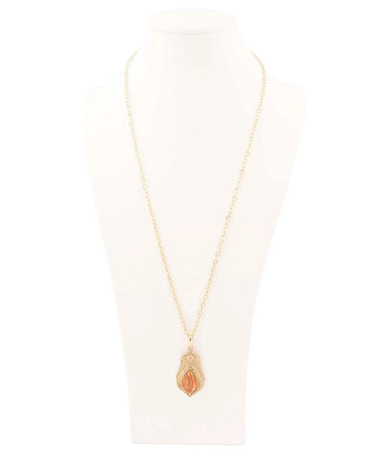 Barse Bronze and Copper Opal Genuine Stone Archive Long Pendant Necklace