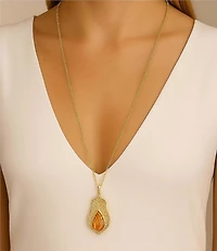 Barse Bronze and Copper Opal Genuine Stone Archive Long Pendant Necklace