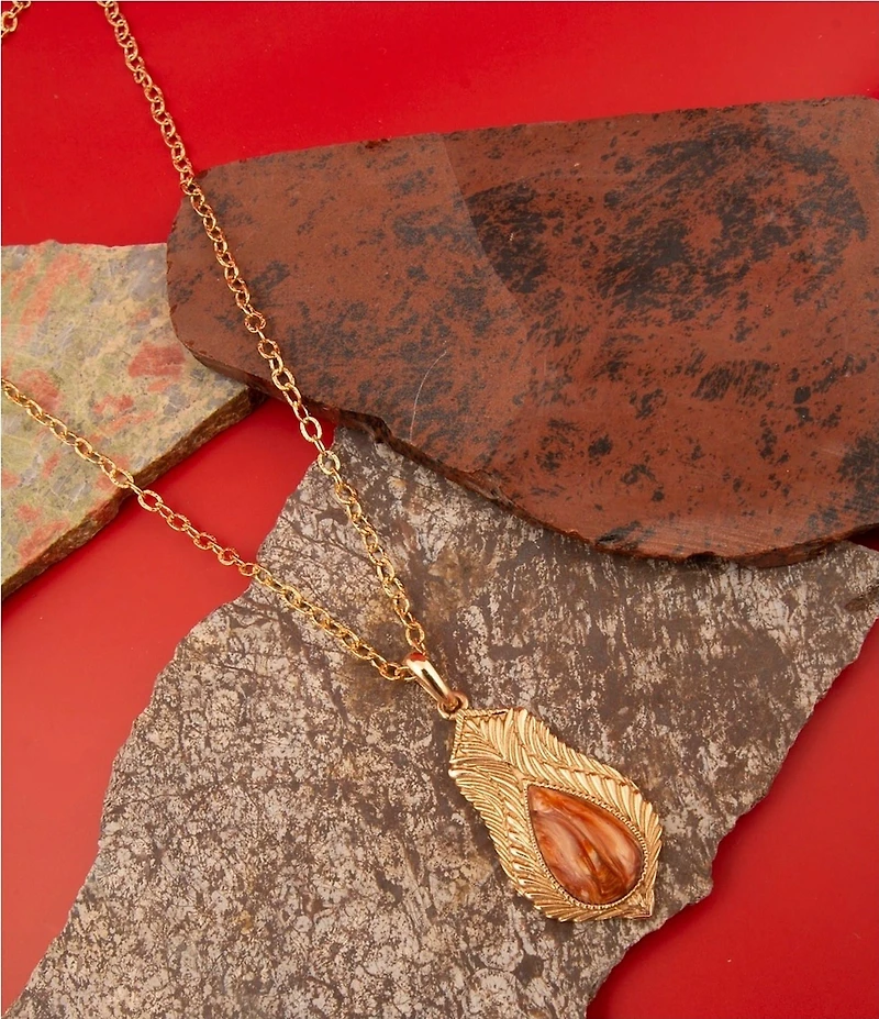 Barse Bronze and Copper Opal Genuine Stone Archive Long Pendant Necklace