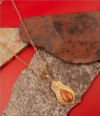 Barse Bronze and Copper Opal Genuine Stone Archive Long Pendant Necklace